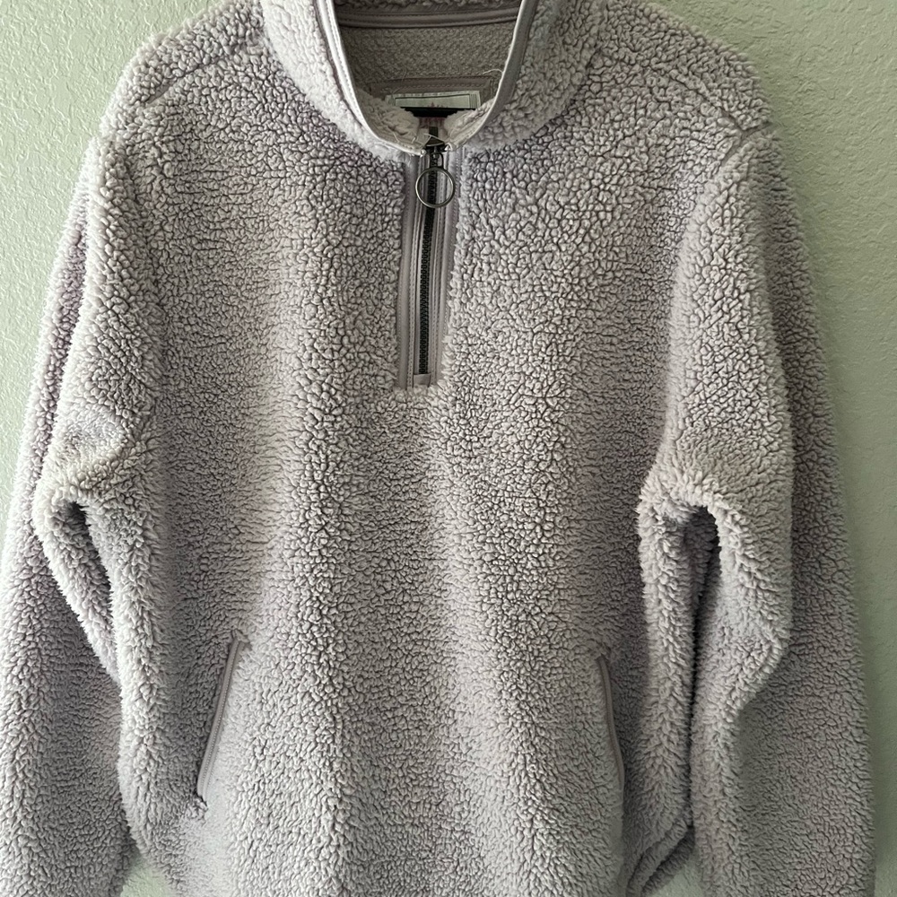 Women’s Sherpa Zip-Up Pullover Jacket - Light Gray